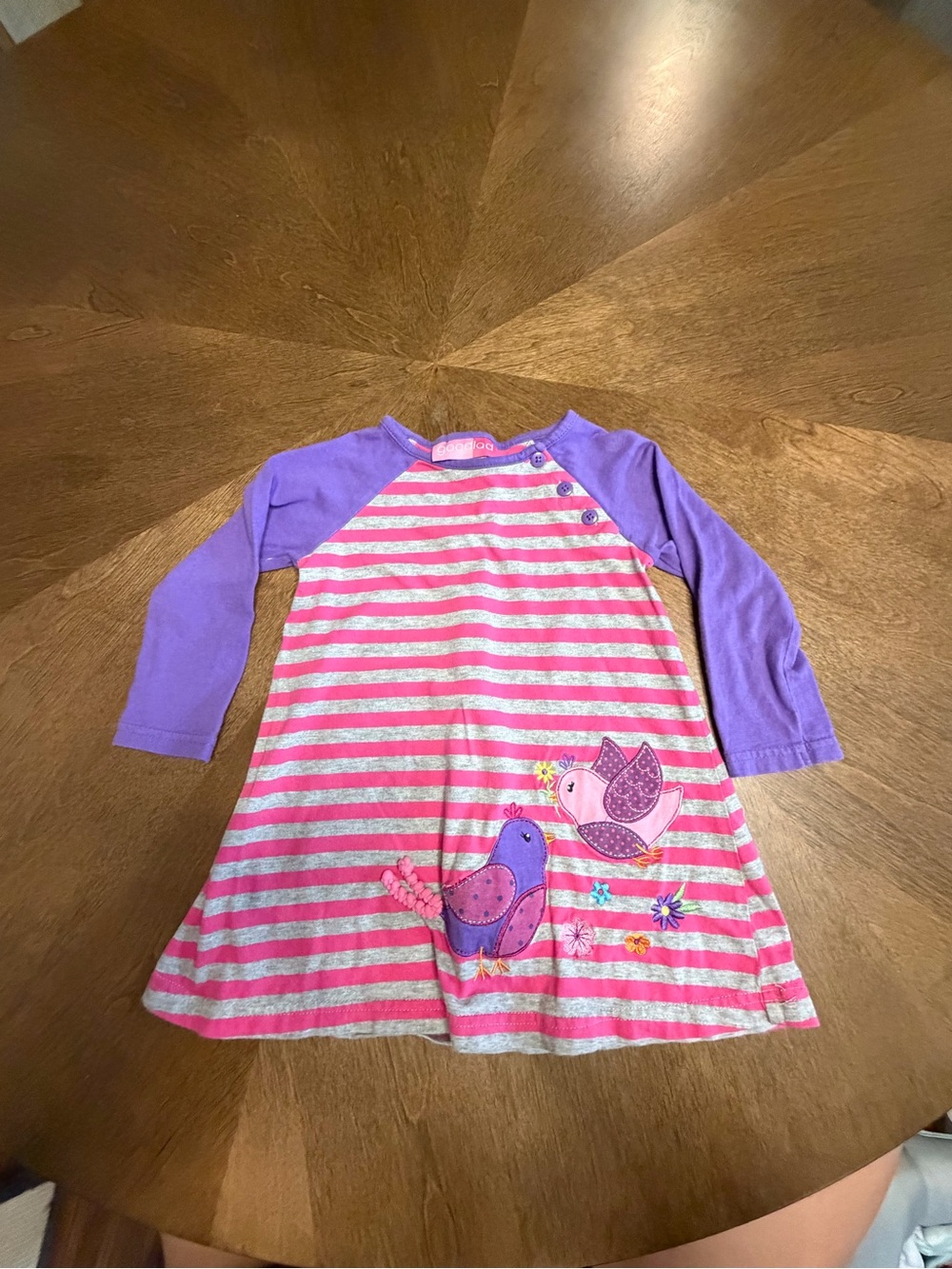 Good Lad Pink & Purple Striped Dress with Bird Appliqués